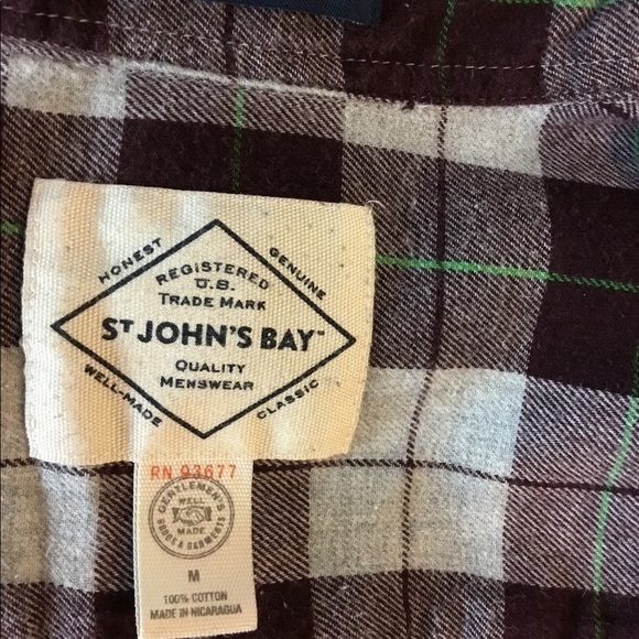 MENS St Johns Bay Medium maroon & gray flannel plaid w/ green stripe - Picture 3 of 10